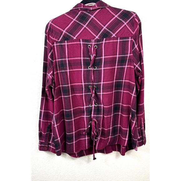 1X Plaid Flannel Shirt Bundle Red Black Check Lace Up Grunge Tops Plus retro - Picture 3 of 10
